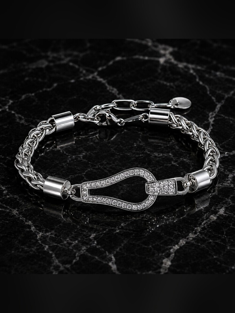 Silver Pave Lock Chain Unisex Bracelet - Silver